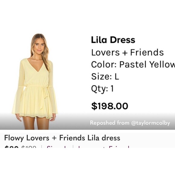 Lovers And Friends Womens Lila Dress Yellow Ruffle Bell Sleeve‎ Large NWOT - Picture 6 of 6